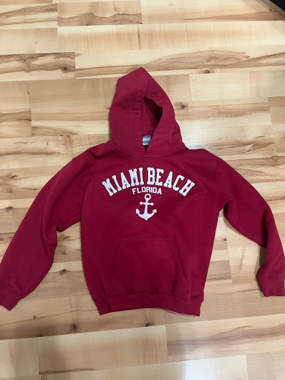 Gildan Red Hooded Pullover with White Lettering